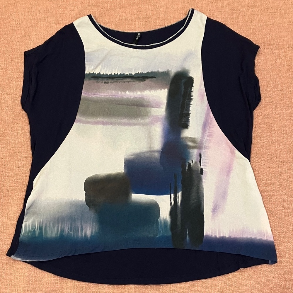 Elegant Navy and White Women's Short Sleeve Top / blouse